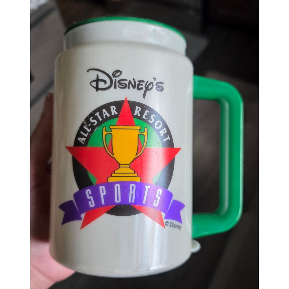 Disney All-Star Resort Sports Vintage Refillable Mug Green Lid Souvenir Cup